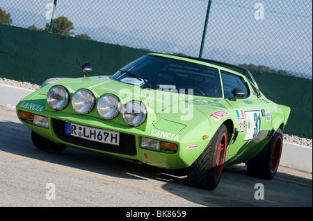 Grün-1974 Lancia Stratos klassischen Sportwagen Teilnahme an einer Kundgebung in Spanien Stockfoto