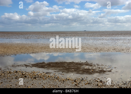 Wattenmeer bei Ebbe vor der Halbinsel Eiderstedt, Nordfriesischen Inseln, Friesland Nordbezirk, Pellworm, Schleswig Stockfoto