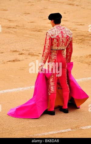 Stierkämpfer mit Kap Capote in Las Ventas Stierkampfarena, Madrid, Spanien, Iberische Halbinsel, Europa Stockfoto