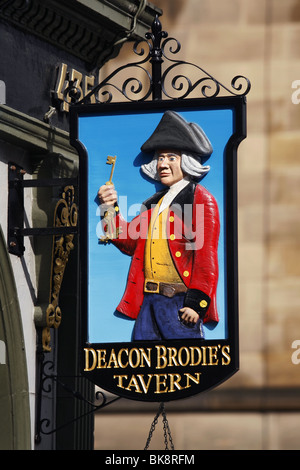 Deacon Brodie Tavern Pub Schild, die Royal Mile, Edinburgh, Schottland Stockfoto