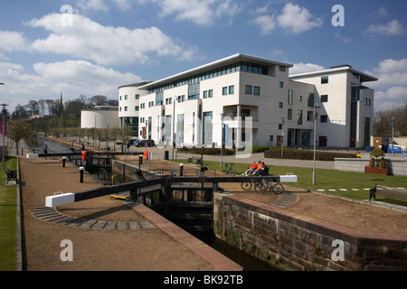 Hannas Sperre für die Schleusen Lagan wiederhergestellt als Bestandteil der Lagan Valley Island Konferenzen und Veranstaltungen Zentrum lisburn Stockfoto