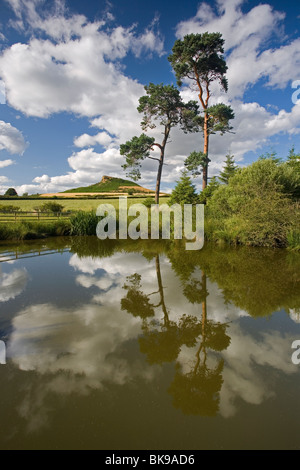 Nähe Topping, eines The Cleveland Hills, gesehen aus dem Teich auf der Aireyholme Farm in der Nähe von Great Ayton, North Yorkshire, UK Stockfoto