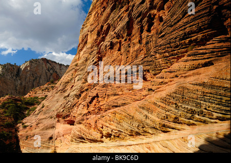Felsen auf dem Weg zum Aussichtspunkt im Zion Nationalpark, Utah, USA Stockfoto