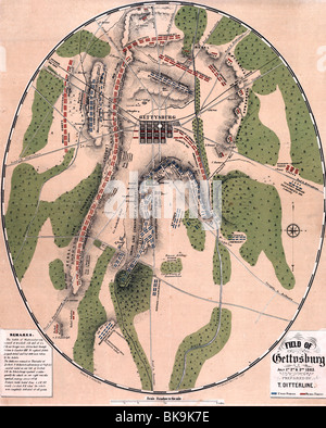 Karte von dem Gebiet von Gettysburg, 1. Juli, 2. & 3., 1863, während USA Bürgerkrieg zu kämpfen Stockfoto