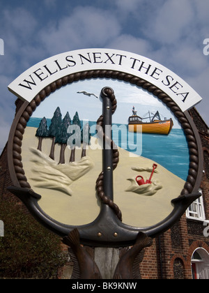 Eine bemalte unterzeichnen für die Stadt der Brunnen als nächstes die Meer-Norfolk UK Stockfoto
