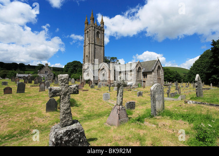 Die Kirche von Str. Pancras, Widecombe-in-the-Moor, Nationalpark Dartmoor, Devon, England, Vereinigtes Königreich Stockfoto