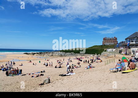 Blick über Fistral Strand, Newquay, Cornwall, England, Vereinigtes Königreich Stockfoto