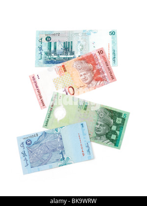 1, 5, 10 und 50 Ringgit Malaysia Banknoten Stockfoto