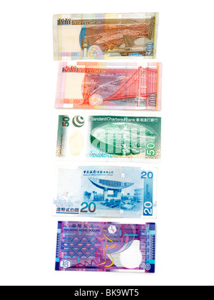 NG Kong Banknoten 10, 20, 50, 100, 500 Dollar Stockfoto