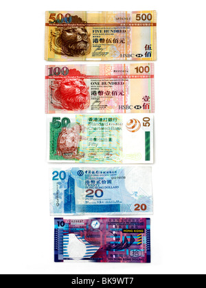 Hong Kong Banknoten 10, 20, 50, 100, 500 Dollar Stockfoto