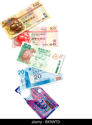 Hong Kong Banknoten 10, 20, 50, 100, 500 Dollar Stockfoto