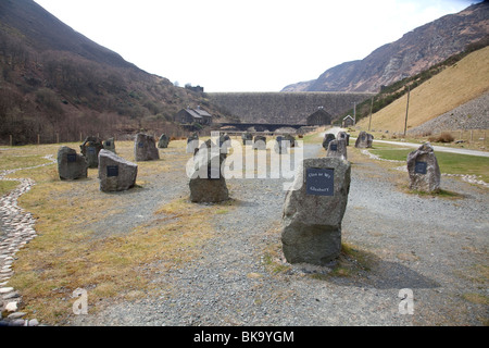 Radnor Pfarrei Steinen an der Elan Valley Tourist Information Centre in der Nähe von Rhayader Powys Wales angezeigt Stockfoto