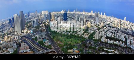 Luftaufnahmen - erhöhten Blick auf Tel Aviv-Jaffa, Israel Metropolregion Fisheye beeinflussen Stockfoto