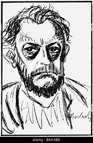 Barlach, Ernst, 2.1.1870 - 24.10.1938, deutscher Bildhauer und Autor/Schriftsteller, Selbstporträt, Zeichnung, 1928, Stockfoto