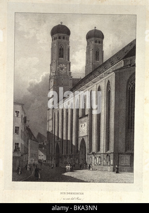 Geographie/Reisen, Deutschland, München, Kirchen, Frauenkirche, Außenansicht, lithographisch, Anfang des 19. Jahrhunderts, Stockfoto