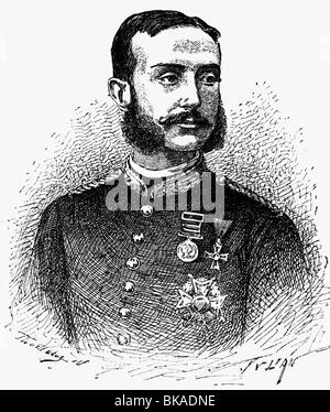 Alfonso XII, 28.11.1857 - 25.11.1885, König von Spanien 29.12.1874 - 25.11.1885, Porträt, Holzgravur, ca. 1880, Stockfoto