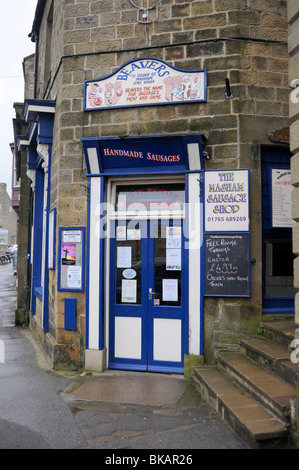 Biber Metzger Shop und Wurst Entscheidungsträger im Dorf Masham in den Yorkshire Dales UK Stockfoto