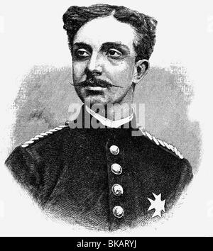 Alfonso XII, 28.11.1857 - 25.11.1885, König von Spanien 29.12.1874 - 25.11.1885, Porträt, Holzgravur, zweite Hälfte des 19. Jahrhunderts, Stockfoto