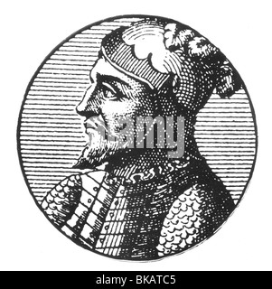 Balboa, Vasco Nunez de, ca. 1475 - 15.1.1519, spanischer Entdecker und Konquistador, Porträt, Holzgravur nach zeitgenössischer Gravur, Stockfoto