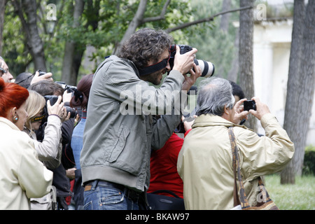 Fotografen in Aktion bei einem Foto nennen, in einem Park in Rom, Italien Stockfoto