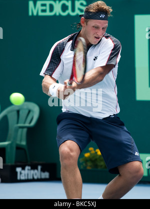 Argentinischer Tennisspieler David Nalbandian schlagen einen Rückhand Schuss Stockfoto