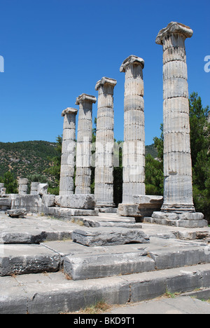 Ruinen des Athena-Tempels in Priene, Türkei Stockfoto