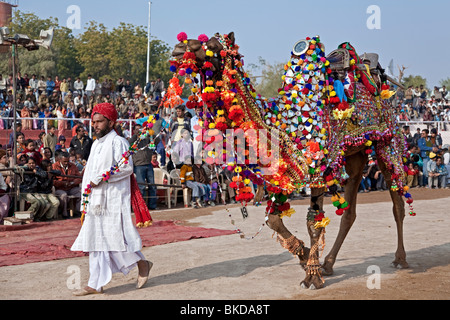 Kamel Dekoration Wettbewerb. Bikaner Camel Festival. Rajasthan. Indien Stockfoto