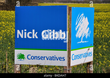 Konservative Partei Wahl anmelden Feld in der Nähe von Middleton-sur-mer, West Sussex, England, Vereinigtes Königreich Stockfoto