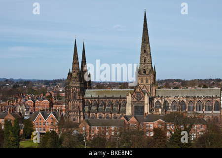 Kathedrale von Lichfield gesehen von der Turmspitze des Lichfield, Staffordshire. Stockfoto