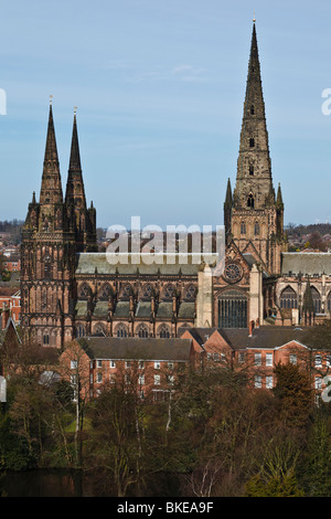 Kathedrale von Lichfield gesehen von der Turmspitze des Lichfield, Staffordshire. Stockfoto