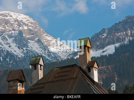 Königsee (Königssee) Dächer in Bayerische Alpen Stockfoto