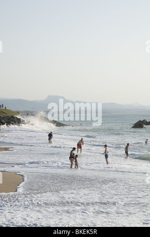 Miladys Strand in Biarritz in großen Wellen am Tag (Sommer) - Schwimmer Stockfoto