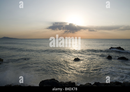 Miladys Strand in Biarritz in einem großen Wellen-Tag (Sommer) - Sonnenuntergang Stockfoto