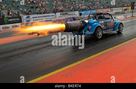 Blue Max Jet powered VW Käfer, angetrieben von Ronnie Picardo. Stockfoto