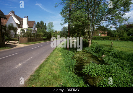 Großbritannien, England, Hampshire, Rockbourne, stream läuft aber Dorf Stockfoto