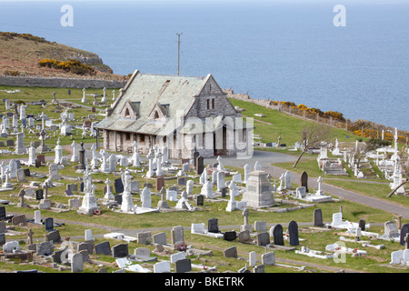 Die alten walisischen Kirche von Saint Tudno liegen in einer geschützten Mulde auf der nördlichen Seite der Great Orme, Llandudno, Wales Stockfoto