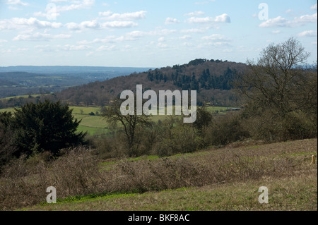 Die Aussicht vom Newlands Ecke auf der North Downs Way in der Nähe von Guildford in Surrey Stockfoto