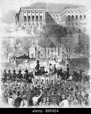 Zeitgenössische Skizze der konstituierenden Prozession des US-Präsidenten wählen Abraham Lincoln am 4. März 1861. Stockfoto
