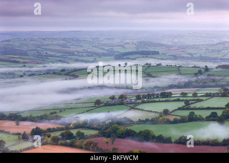 Nebel bedeckt Hügellandschaft in der Nähe von Llangorse, Brecon Beacons National Park, Powys, Wales, UK. Herbst (Oktober) 2009 Stockfoto