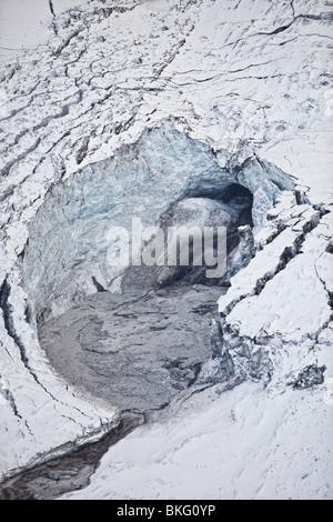 Gigjokull,-Steckdose Gletscher von Eyjafjallajökull.  Rauschenden Wasser und Überschwemmungen wegen Vulkanausbruch Eyjafjallajökull, Island Stockfoto