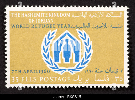 Briefmarke aus Jordanien, Flüchtling darstellen. Stockfoto