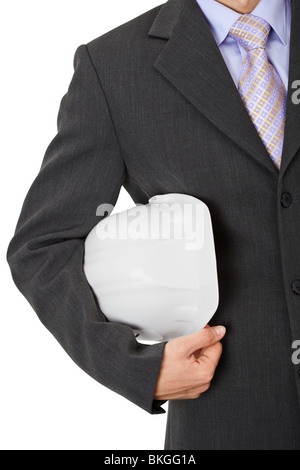 Ingenieur mit dem Helm in der Hand, close-up ohne Gesicht Stockfoto