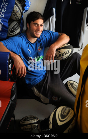 Bath Rugby Flügelspieler Matt Banahan, abgebildet auf dem Spielgelände Umkleidekabinen Mai 2008 Stockfoto