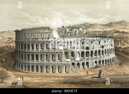 Vintage Lithographie Druck ca. 1872 des Kolosseums in Rom, wie es in der zweiten Hälfte des 19. Jahrhunderts erschienen. Stockfoto