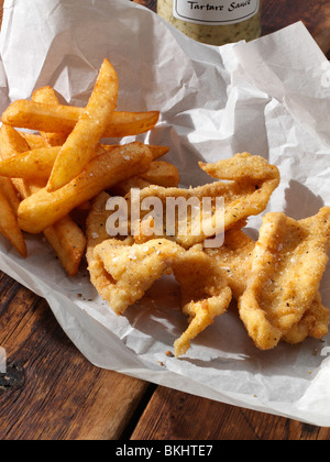 Dover sole Goujons und Pommes frites Stockfoto