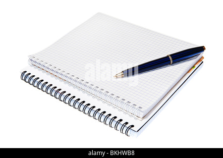 Blank notepad and pen, isolated on white Stockfoto