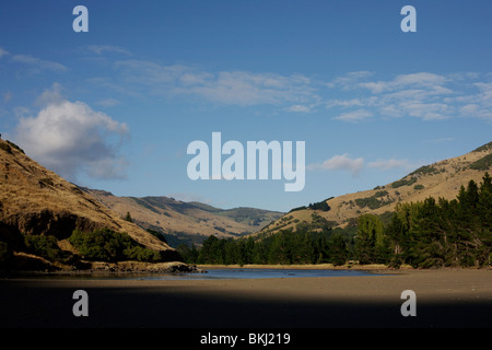 Le Bons Bucht, in der Nähe von Akaroa auf der Banks Peninsula in der Nähe von Christchurch, Neuseeland Stockfoto