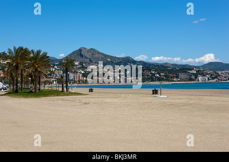 Costa Del Sol vor der Sommersaison. Malagueta Strand. Malaga. Andalusien. Spanien Stockfoto