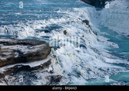 Gullfoss - also goldene Wasserfälle - Golden Circle Tour Island Stockfoto