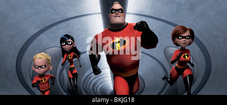 DIE UNGLAUBLICHEN (2004) KREDIT-ANIMATION DASH (CHARAKTER), VIOLET (CHARAKTER), HERR UNGLAUBLICHE (CHARAKTER), ELASTIGIRL (CHARAKTER) Stockfoto